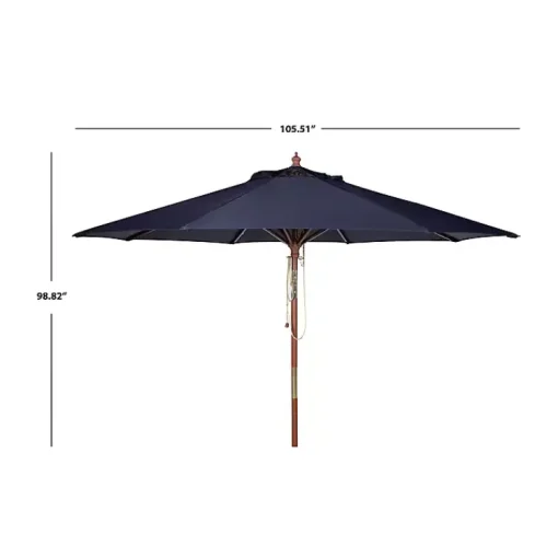 Kirklands Home Outdoor Accent Furniture|Navy 9 ft. Eucalyptus Outdoor Umbrella Blue