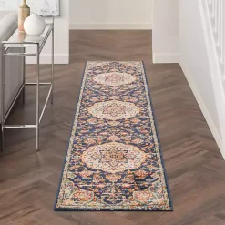 Kirklands Home Area Rugs|Navy & Multi Floral Medallion Runner