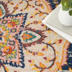 Kirklands Home Area Rugs|Navy & Multi Floral Medallion Area Rug, 5x7