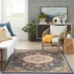 Kirklands Home Area Rugs|Navy & Multi Floral Medallion Area Rug, 5x7