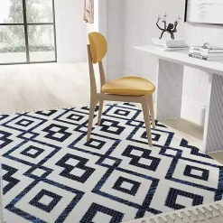 Kirklands Home Area Rugs|Navy & White Diamond Trellis Area Rug, 8x10 Blue