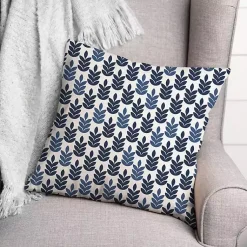 Kirklands Home Outdoor Cushions & Pillows|Navy & White Leaves Indoor/Outdoor Pillow
