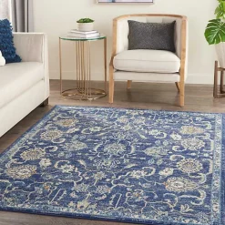 Kirklands Home Area Rugs|Navy and Beige Botanical Area Rug, 5x7