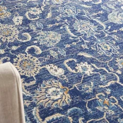 Kirklands Home Area Rugs|Navy and Beige Botanical Area Rug, 5x7