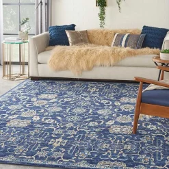 Kirklands Home Area Rugs|Navy and Beige Botanical Area Rug, 7x9