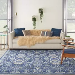 Kirklands Home Area Rugs|Navy and Beige Botanical Area Rug, 7x9