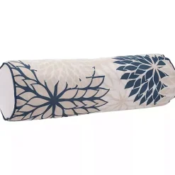 Kirklands Home Outdoor Cushions & Pillows|Navy and Beige Floral Outdoor Bolster Pillow Blue