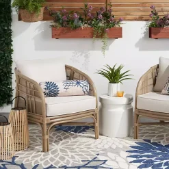 Kirklands Home Outdoor Cushions & Pillows|Navy and Beige Floral Outdoor Bolster Pillow Blue