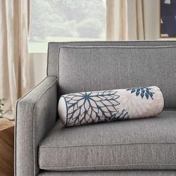 Kirklands Home Outdoor Cushions & Pillows|Navy and Beige Floral Outdoor Bolster Pillow Blue