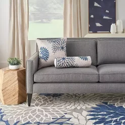 Kirklands Home Outdoor Cushions & Pillows|Navy and Beige Floral Outdoor Bolster Pillow Blue