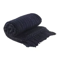 Clearance Navy and Cream Stitch Fringe Throw Blankets & Throws