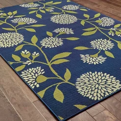Kirklands Home Outdoor Rugs|Navy and Green Floral Vine Outdoor Area Rug, 3x5
