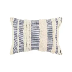 Outlet Navy and Natural Tufted Stripes Lumbar Pillow Pillows