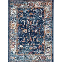 Kirklands Home Area Rugs|Navy and Orange Bordered Area Rug, 4x6 Blue