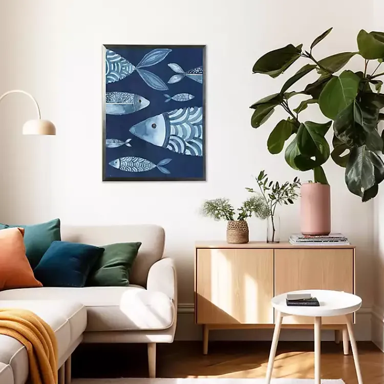 Kirklands Home Framed Art|Navy and Teal Distressed Fish Framed Art Print Blue