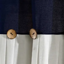 Kirklands Home Shower Curtains|Navy and White Button Accent Linen Shower Curtain Blue