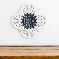 Kirklands Home Wall Plaques|Navy and White Medallion Carved Plaque Blue