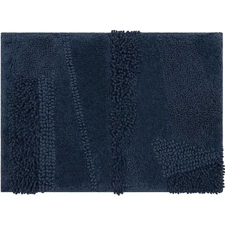 Kirklands Home Bathroom Rugs|Navy Asymmetrical Cotton Bath Mat Blue