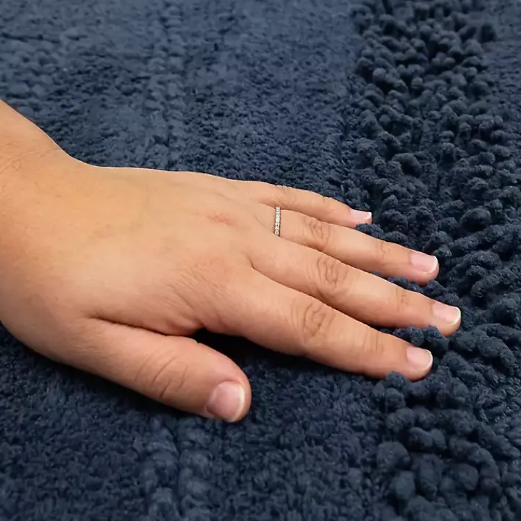 Kirklands Home Bathroom Rugs|Navy Asymmetrical Cotton Bath Mat Blue