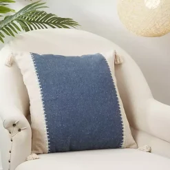 Discount Navy Banded Whipstitch Pillow Pillows