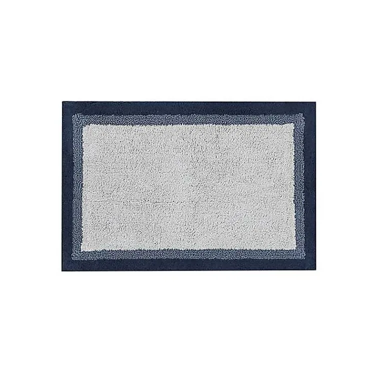 Kirklands Home Bathroom Rugs|Navy Border Cotton Bath Mat, 27x45 Blue