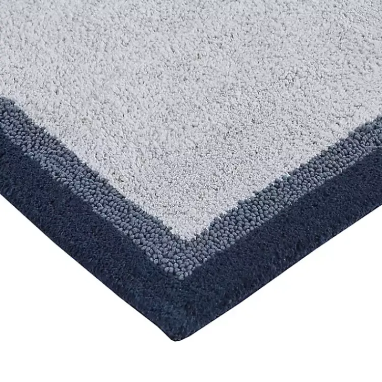 Kirklands Home Bathroom Rugs|Navy Border Cotton Bath Mat, 27x45 Blue