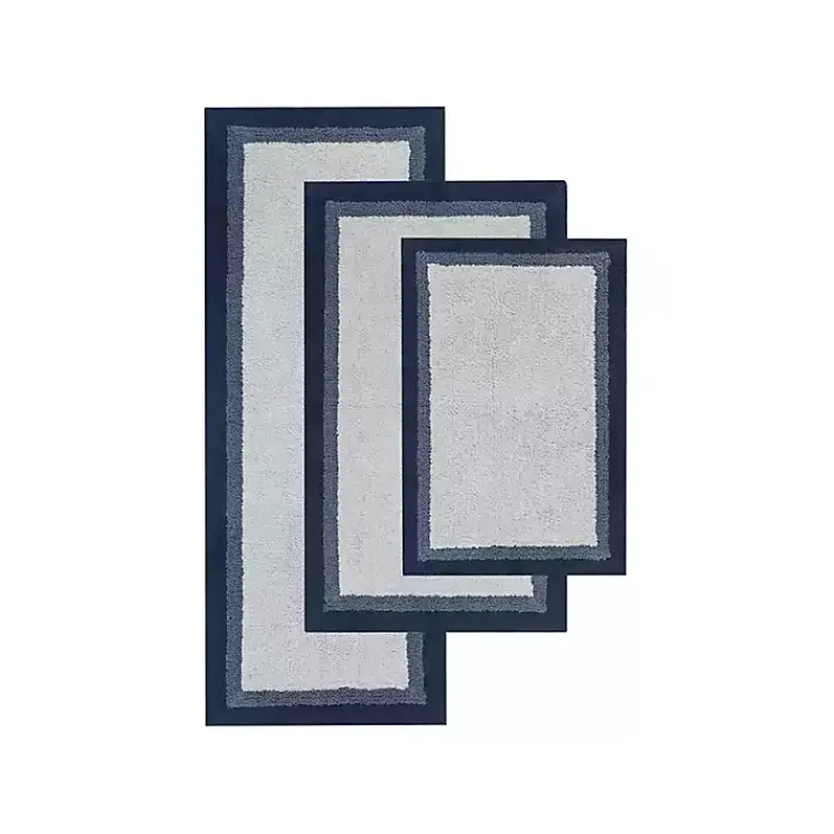 Kirklands Home Bathroom Rugs|Navy Border Cotton Bath Mat, 27x45 Blue