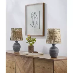Kirklands Home Table Lamps|Navy Ceramic 2-pc. Lamps with Seagrass Shades Blue
