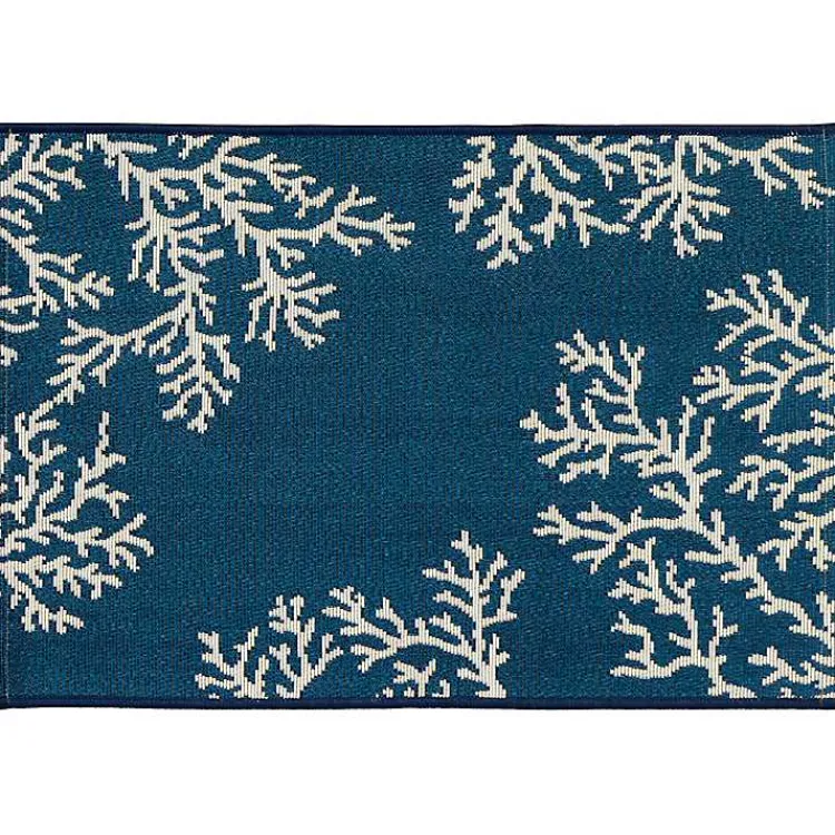 Kirklands Home Outdoor Rugs|Navy Blue Coral Indoor/Outdoor Rug, 2x3