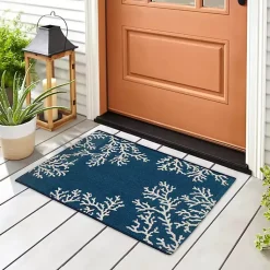 Kirklands Home Outdoor Rugs|Navy Blue Coral Indoor/Outdoor Rug, 2x3