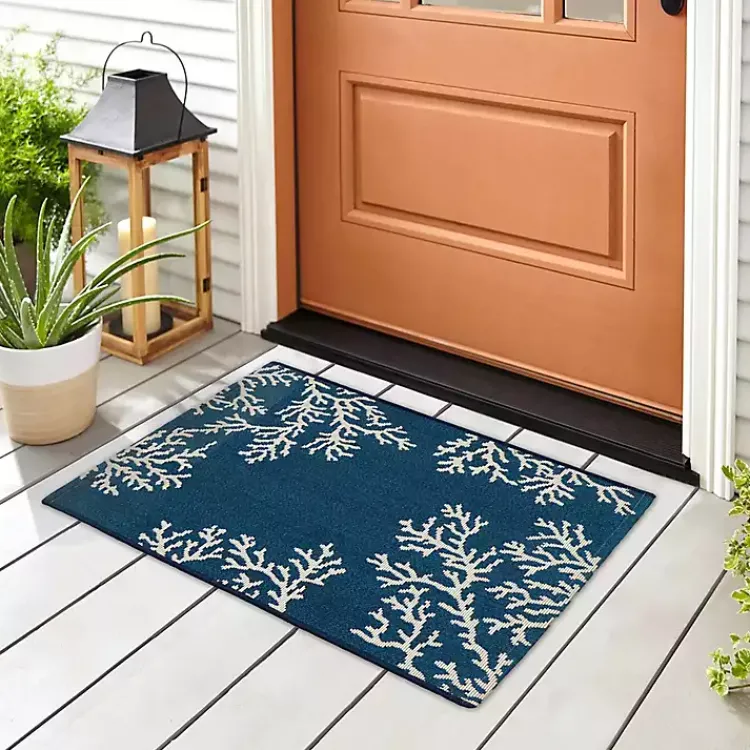 Kirklands Home Outdoor Rugs|Navy Blue Coral Indoor/Outdoor Rug, 2x3