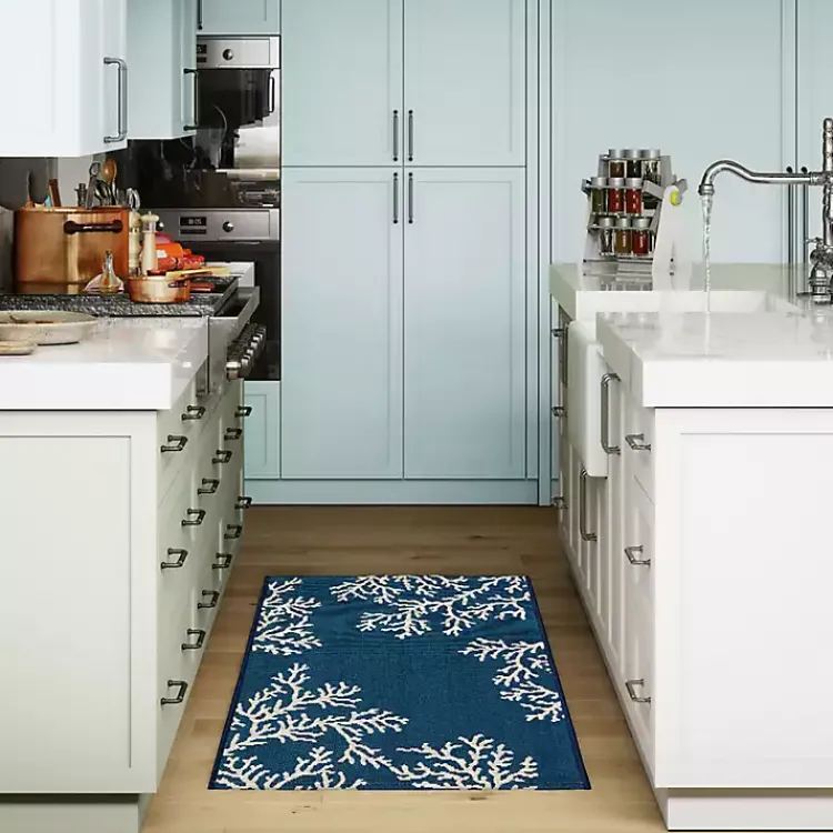 Kirklands Home Outdoor Rugs|Navy Blue Coral Indoor/Outdoor Rug, 2x3