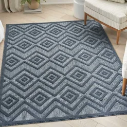 Kirklands Home Outdoor Rugs|Navy Diamond Indoor/Outdoor Area Rug, 5x7 Blue