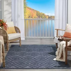 Kirklands Home Outdoor Rugs|Navy Diamond Indoor/Outdoor Area Rug, 5x7 Blue