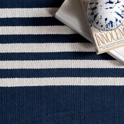 Kirklands Home Area Rugs|Navy Blue Striped Tassel Cotton Area Rug, 8x10