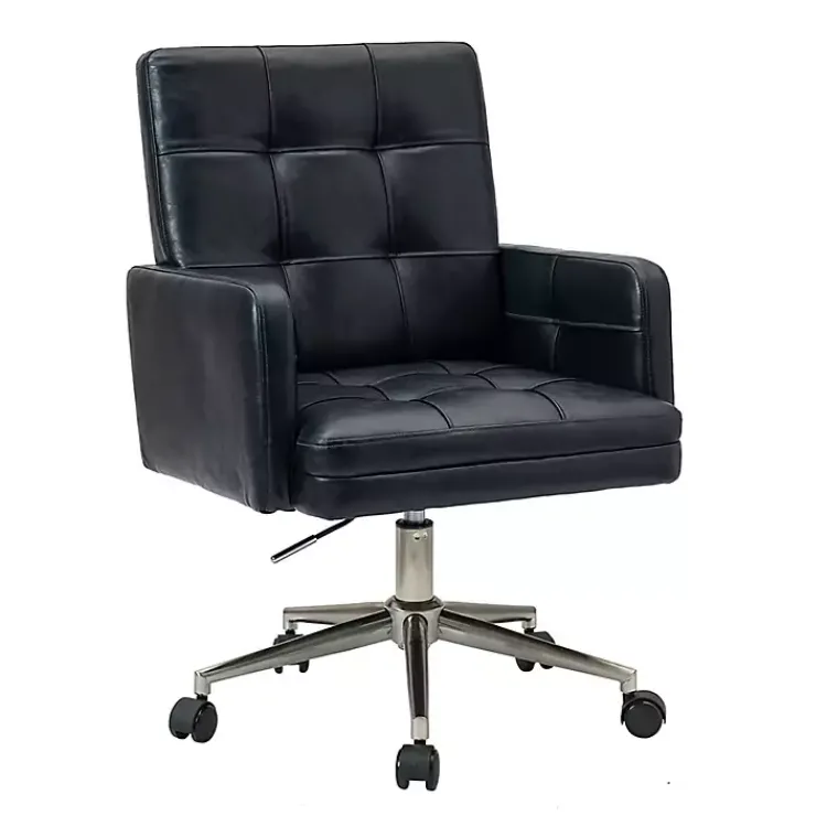 Kirklands Home Office Furniture|Navy Tufted Faux Leather Swivel Office Chair Blue