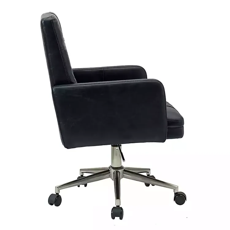 Kirklands Home Office Furniture|Navy Tufted Faux Leather Swivel Office Chair Blue