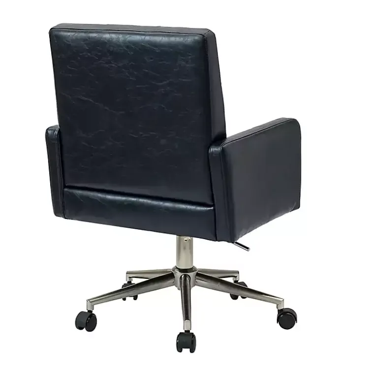 Kirklands Home Office Furniture|Navy Tufted Faux Leather Swivel Office Chair Blue
