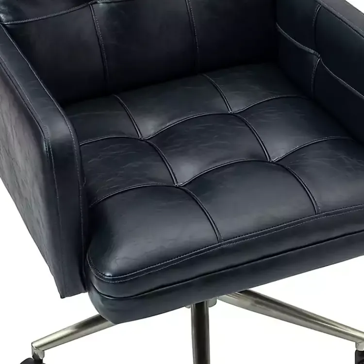 Kirklands Home Office Furniture|Navy Tufted Faux Leather Swivel Office Chair Blue