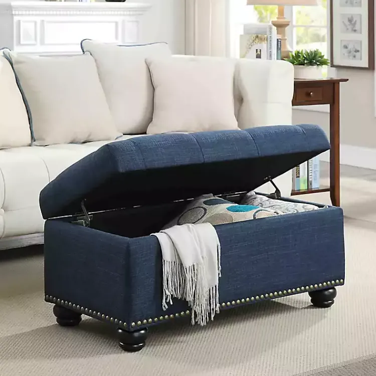 Kirklands Home Benches & Ottomans|Navy Tufted Jess Storage Ottoman Bench Blue