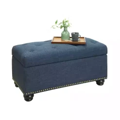 Kirklands Home Benches & Ottomans|Navy Tufted Jess Storage Ottoman Bench Blue