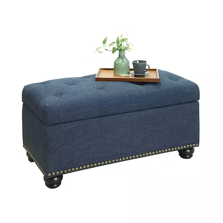 Kirklands Home Benches & Ottomans|Navy Tufted Jess Storage Ottoman Bench Blue