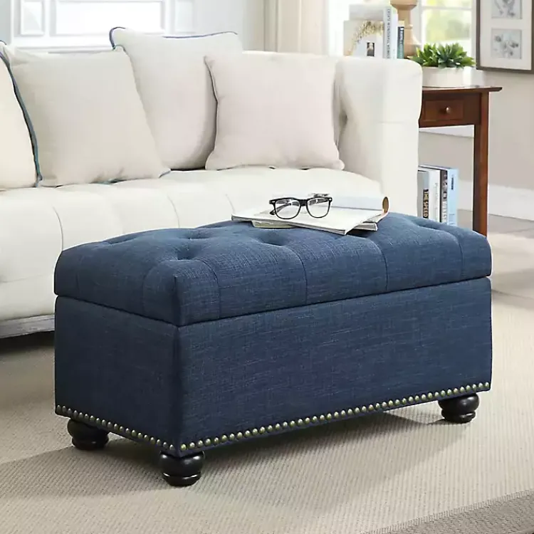 Kirklands Home Benches & Ottomans|Navy Tufted Jess Storage Ottoman Bench Blue