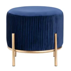 Kirklands Home Benches & Ottomans|Navy Velvet Upholstered Round Ottoman Blue