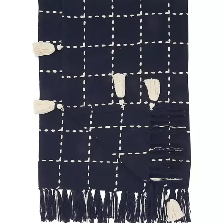 Online Navy Woven Checkered Throw Blankets & Throws