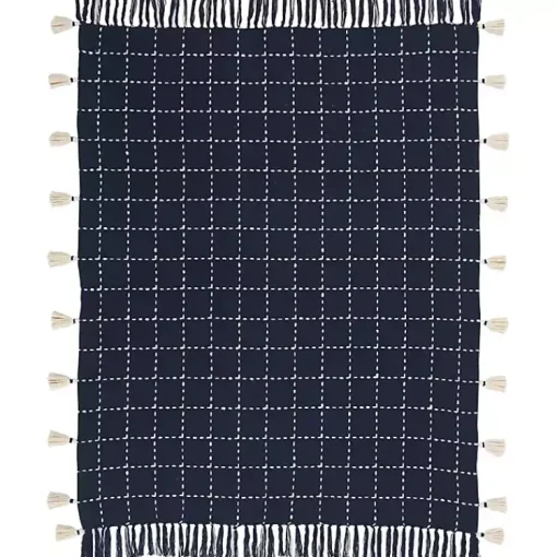Online Navy Woven Checkered Throw Blankets & Throws