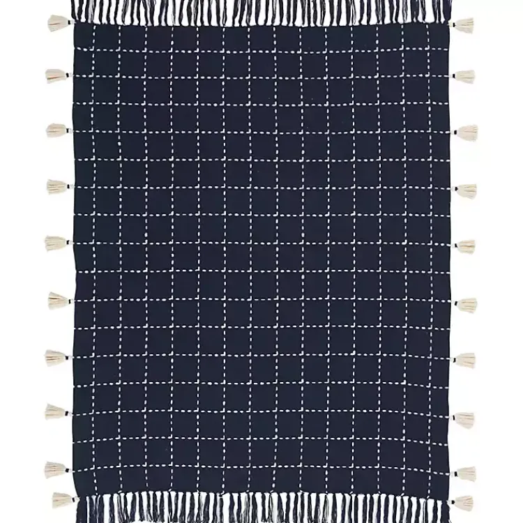 Online Navy Woven Checkered Throw Blankets & Throws