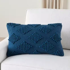 Sale Navy Woven Diamonds Lumbar Pillow Pillows