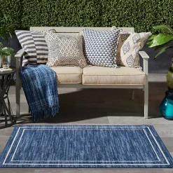 Kirklands Home Outdoor Rugs|Navy Bordered Indoor/Outdoor Accent Rug, 2x4 Blue