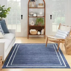 Kirklands Home Outdoor Rugs|Navy Bordered Indoor/Outdoor Area Rug, 6x9 Blue